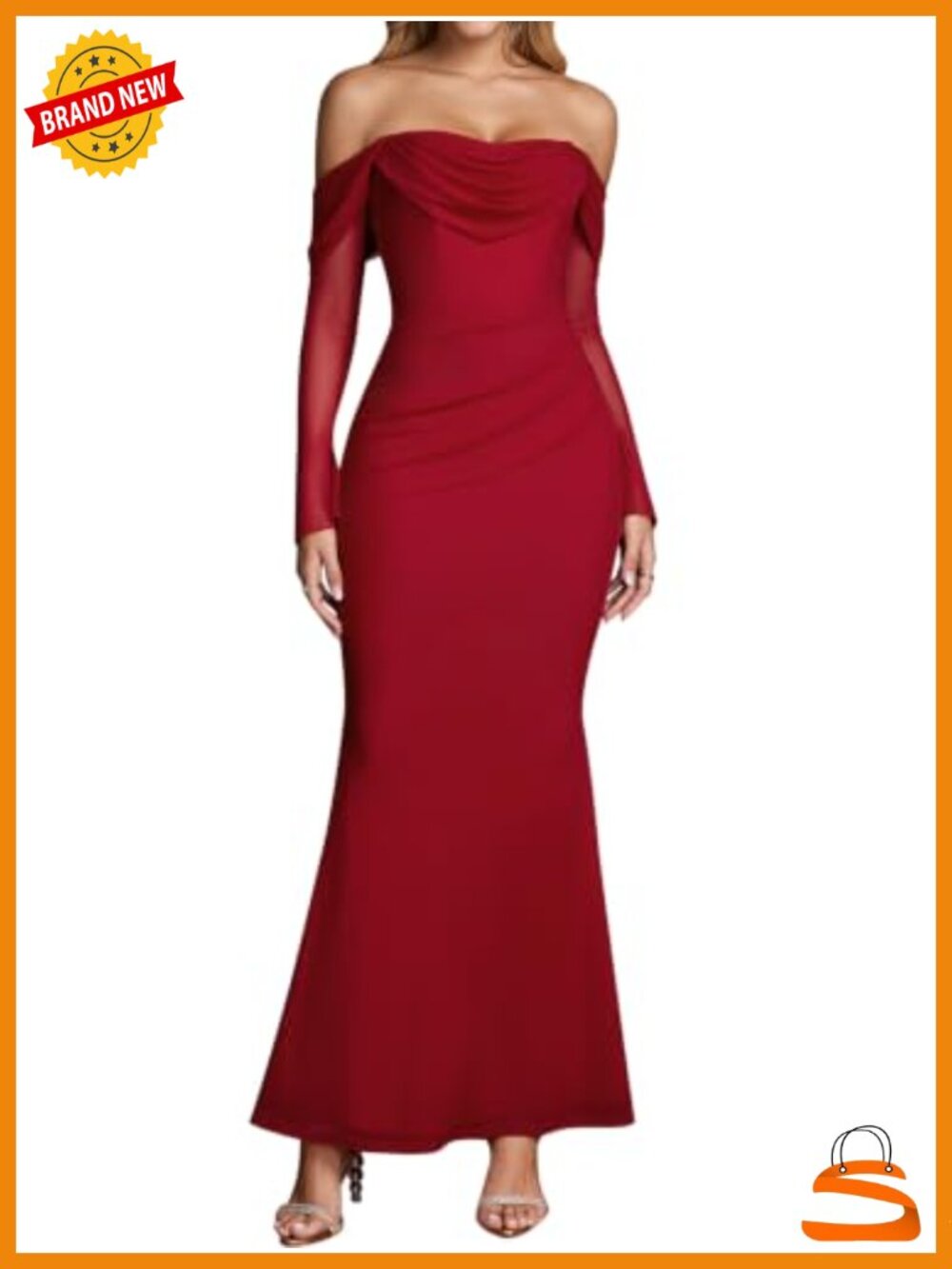 Off Shoulder Corset Long Sleeve Maxi Bodycon Formal Wedding Guest Dress